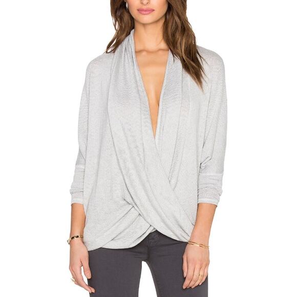 Free People We The Free Sheila Hacci Blue Long Sleeve Draped Front Flowy Top - Picture 2 of 9